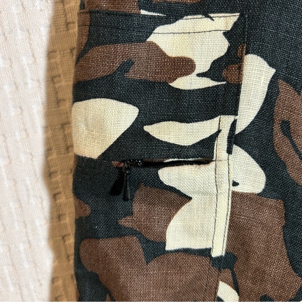 Cali Cali 100% Linen Cargo Wide Leg Style Floral Crop Pants Brown Multi Size M - Picture 5 of 10